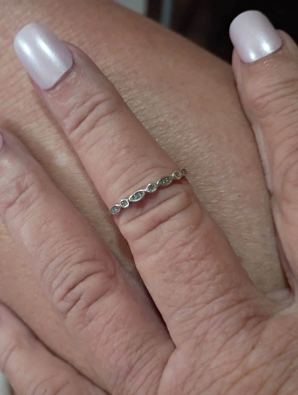 Sterling Silver Marquise & Round CZ Stackable Ring - White